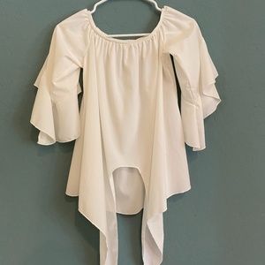 White Off the Shoulder Front Tie Shirt